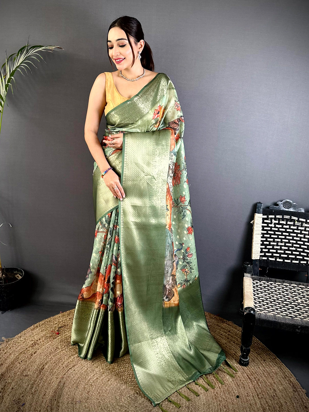 Ethnic Kota Doriya Kalamkari Printed Saree


