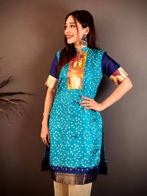 Soft Dola Silk Collar Neck Kurti