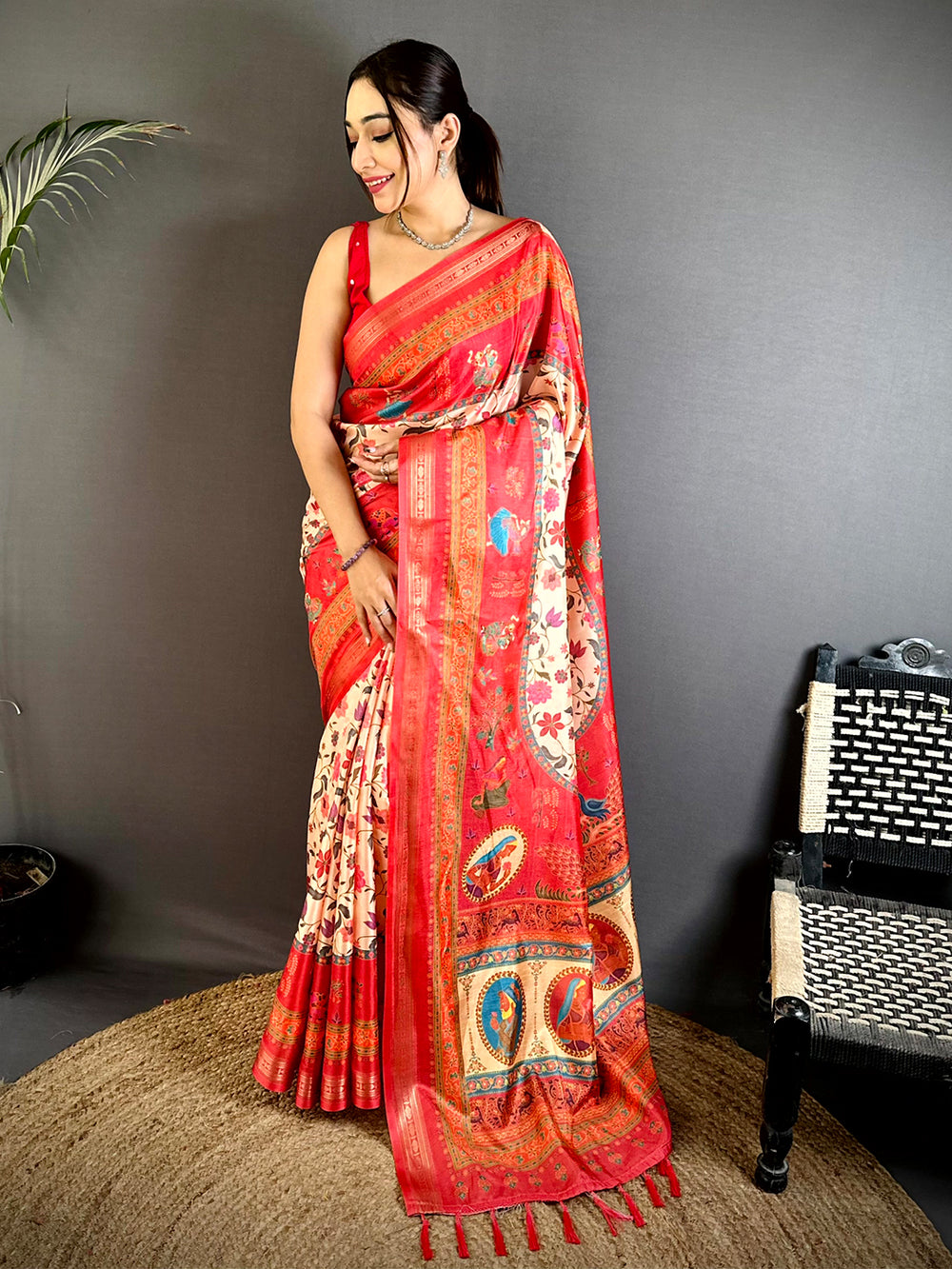 Vibrant Kashmiri Print Soft Silk Saree