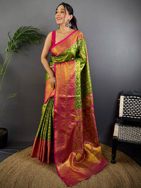 Lime Green Dharmavaram Silk Saree