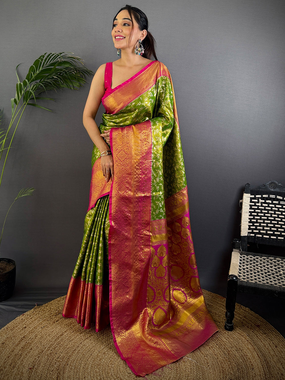 Lime Green Dharmavaram Silk Saree