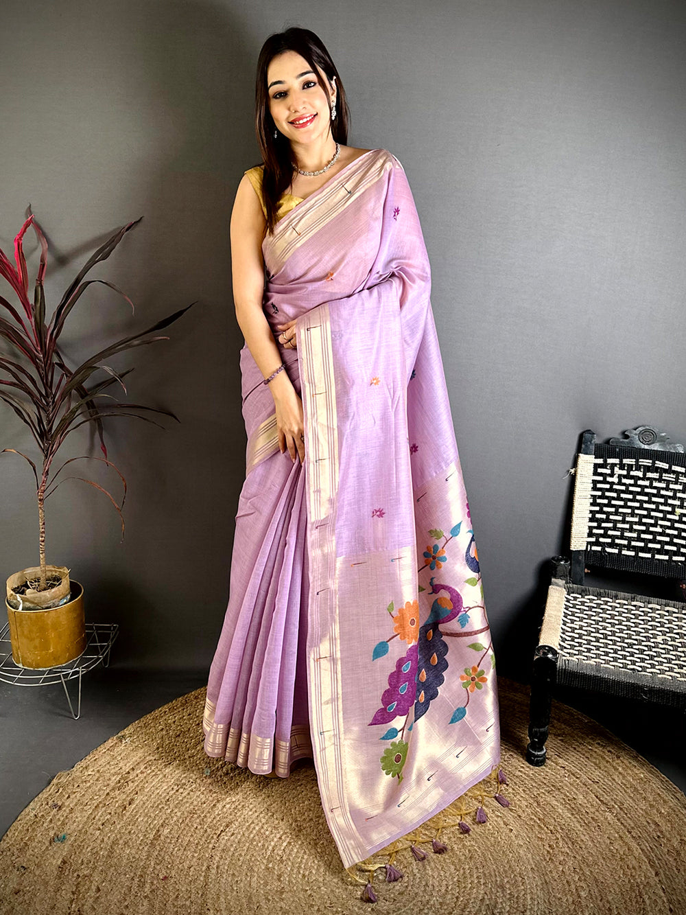Lavender Munia Minakari Khadi Saree