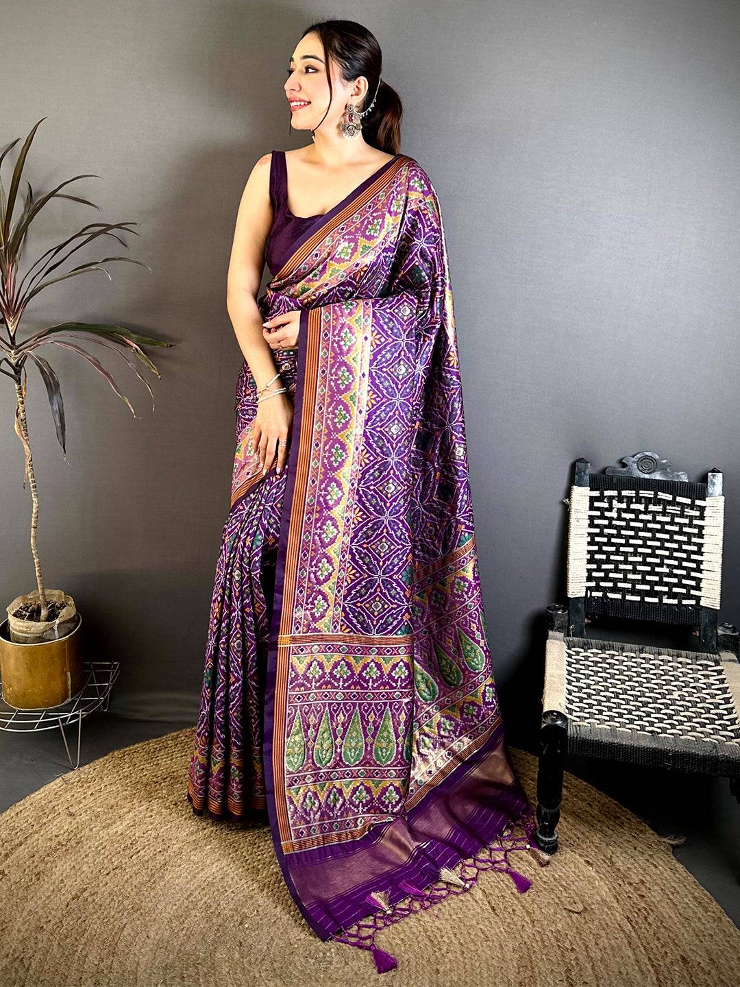 Vibrant Purple Soft Silk Patola Weaving Saree