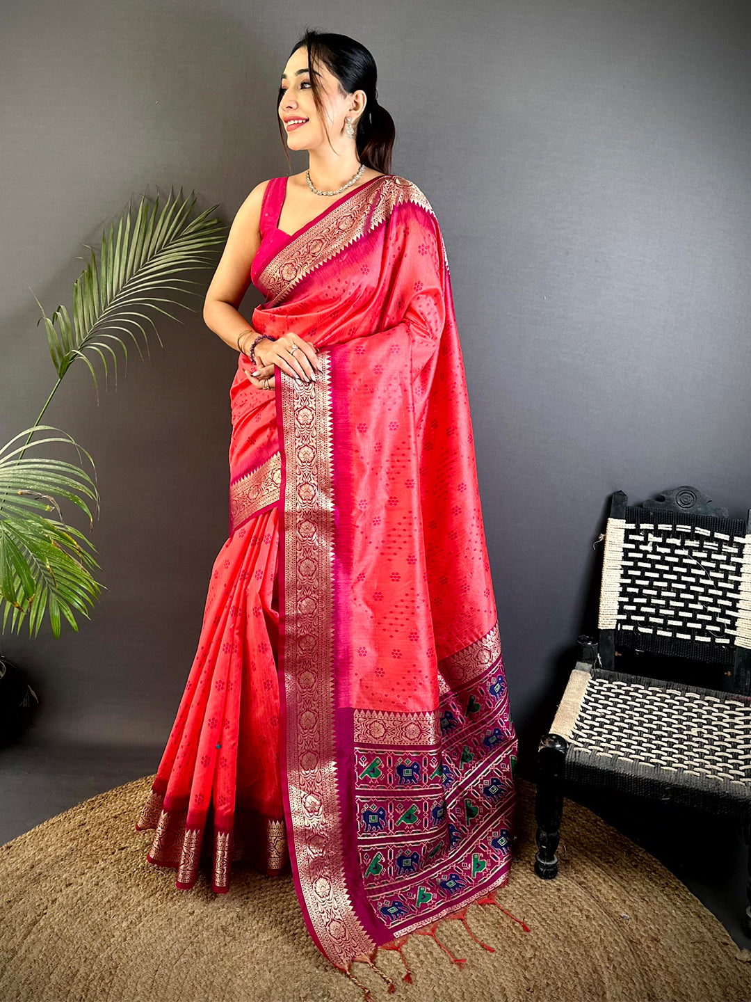 Pink Bandhej Pochampally Raw Silk Saree