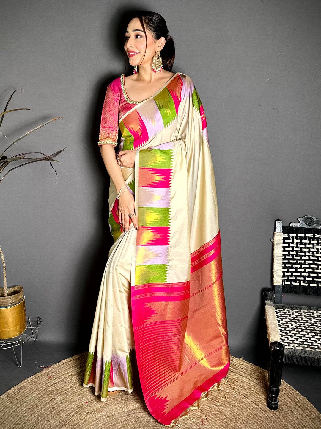 Classic Kanchi Rudraksha Zari Butta Saree