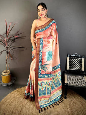 Majestic Rudraksh Zari Border Floral Saree