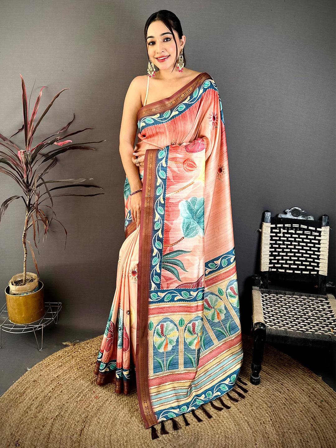 Majestic Rudraksh Zari Border Floral Saree