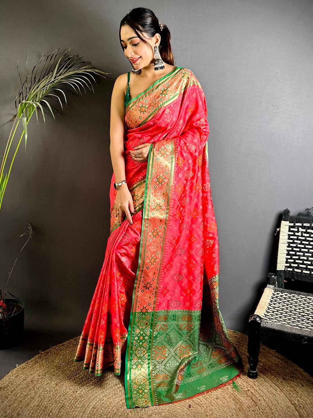 Gajri Pochampally Patola Soft Silk Saree


