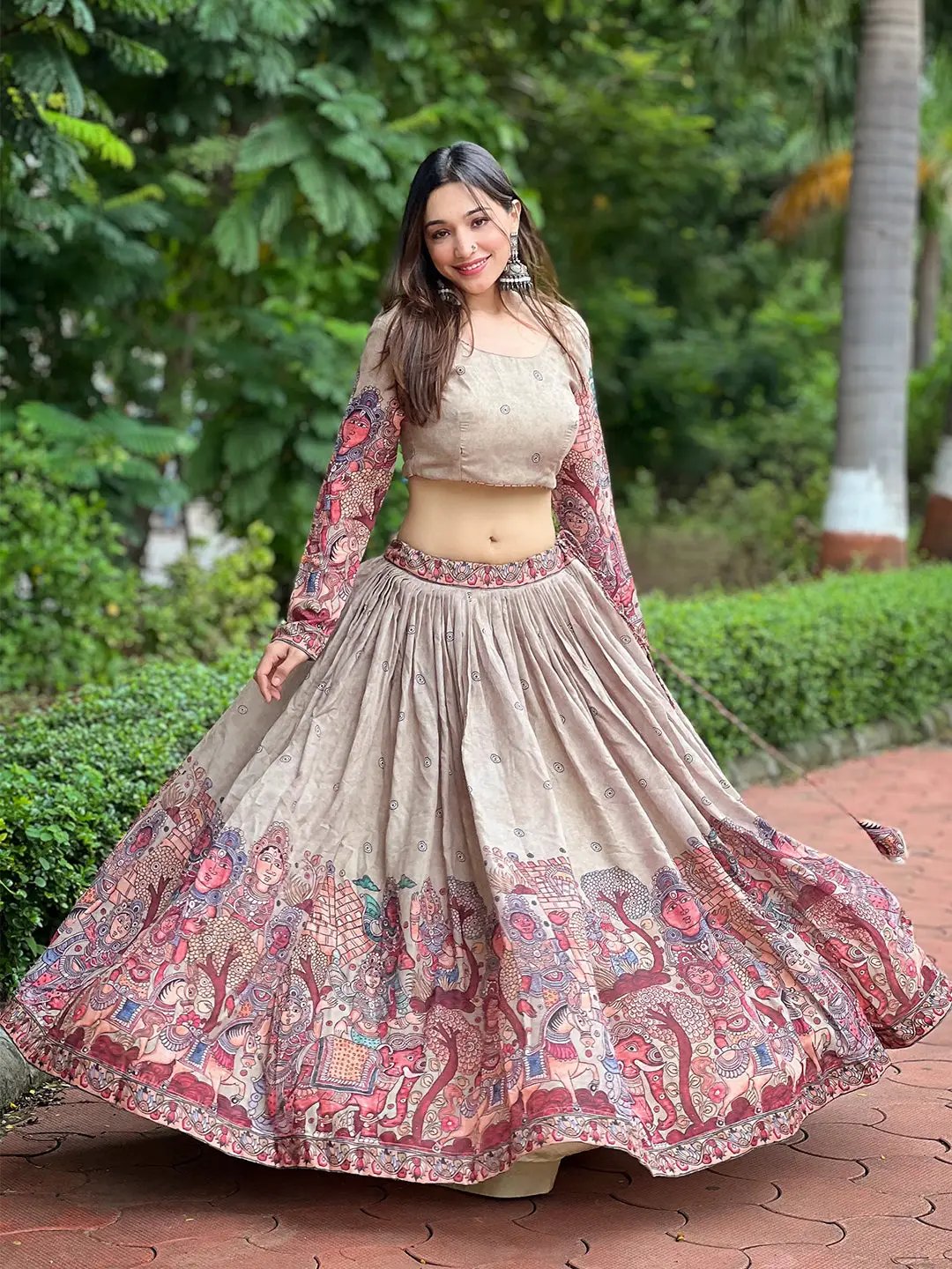 Royal Beige Kalamkari Lehenga Set with intricate designs