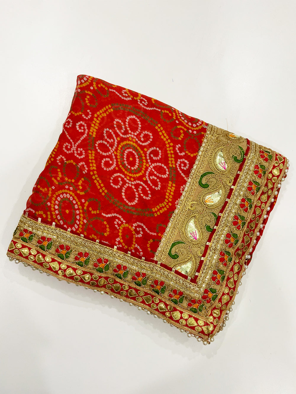 Designer Foil Work Bandhej Print Saree