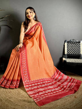 Classic Polka Ikkat Print Tussar Saree