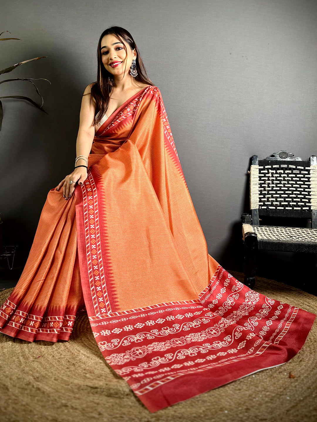 Classic Polka Ikkat Print Tussar Saree