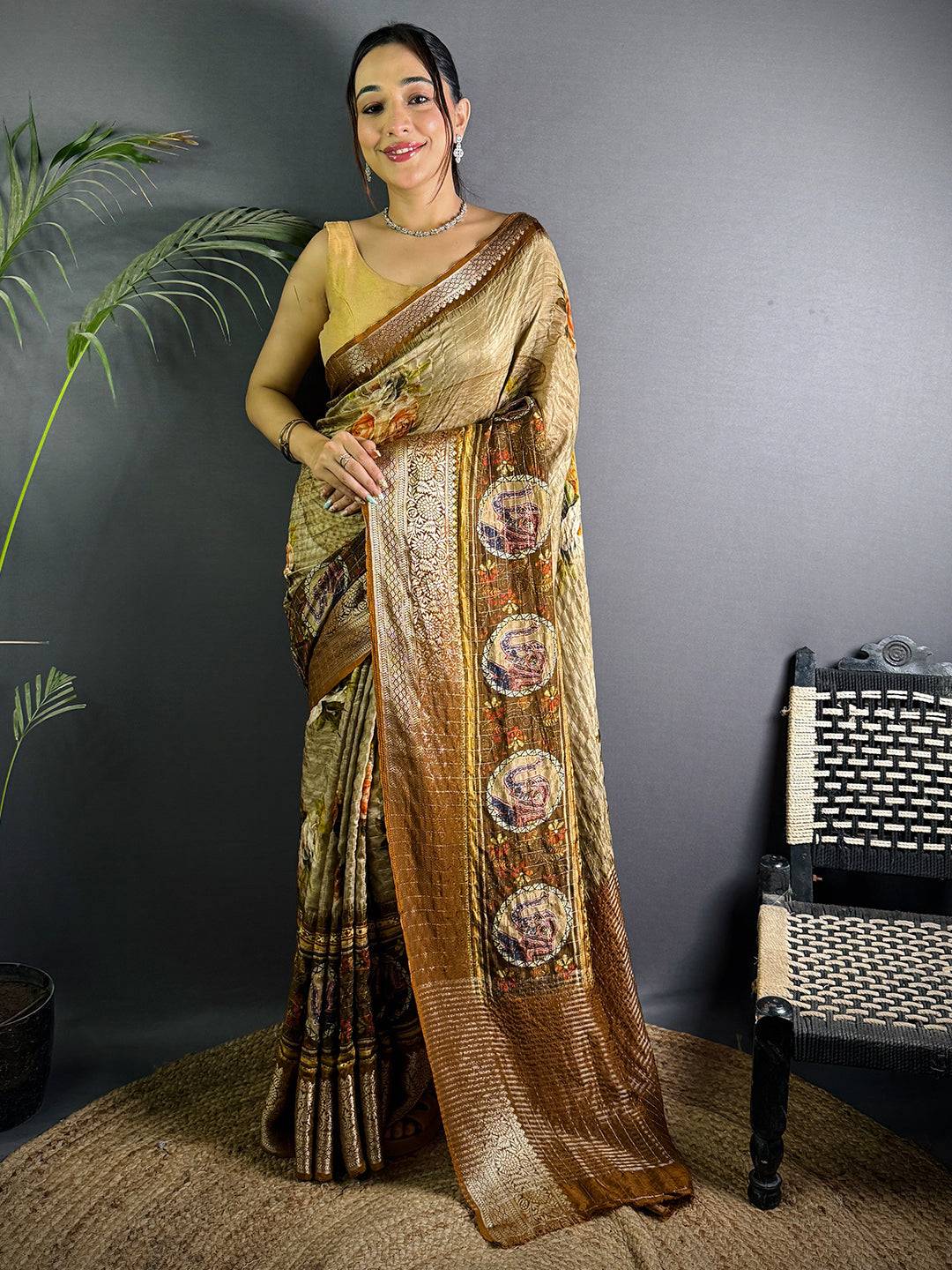 Beige Pure Viscose Digital Print Saree