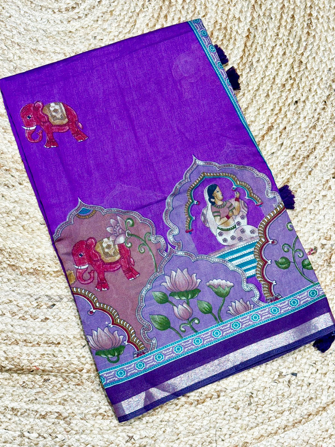 Purple Mul Kalamkari Printed Saree