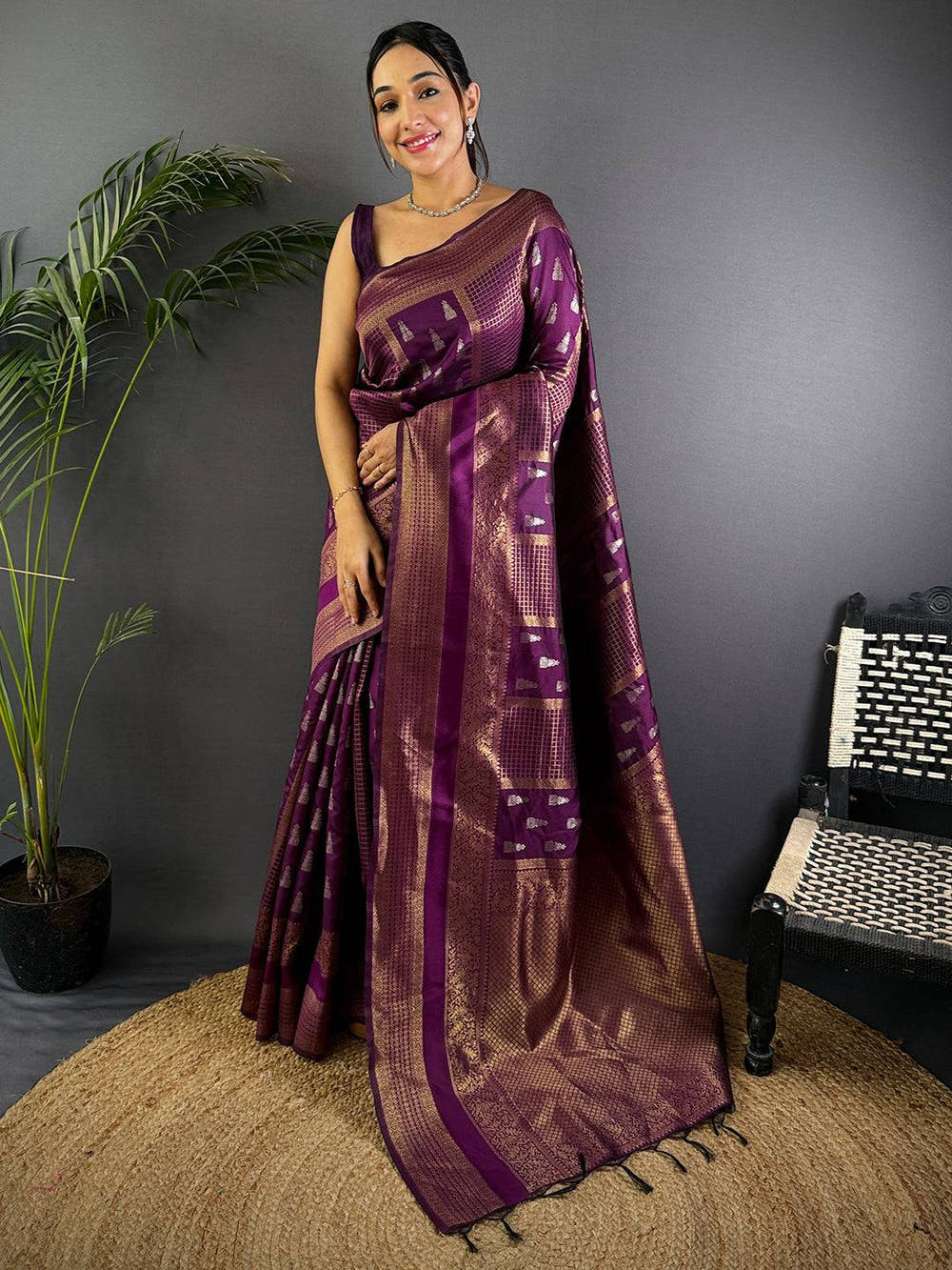 Regal Wine Banarasi Katan Silk Saree