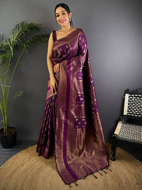 Regal Wine Banarasi Katan Silk Saree