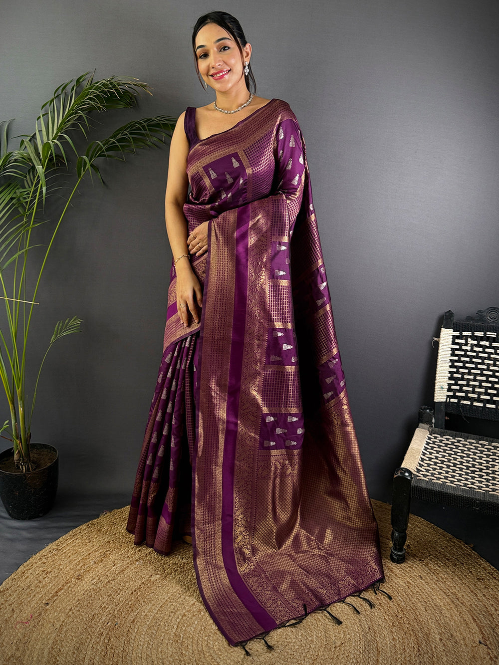 Regal Wine Banarasi Katan Silk Saree