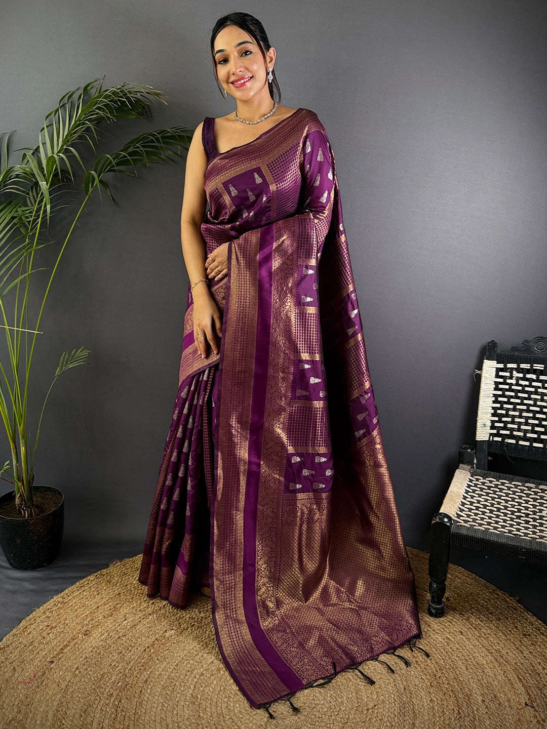 Regal Wine Banarasi Katan Silk Saree
