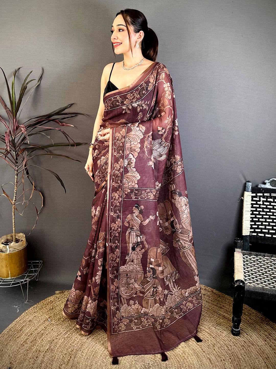 Radiant Kalamkari Linen Weave Saree