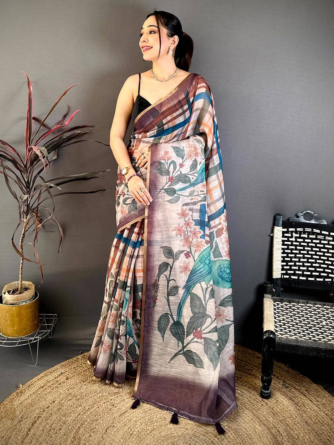 Heritage Linen Chanderi Check Saree