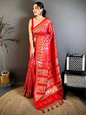 Stylish Red Soft Silk Patola Weaving Saree