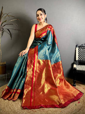 Stylish Banarasi Katan Contrast Border Saree