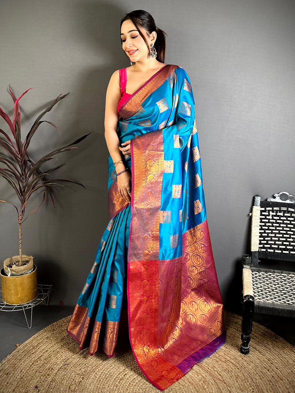 Regal Copper Zari Banarasi Katan Silk Saree