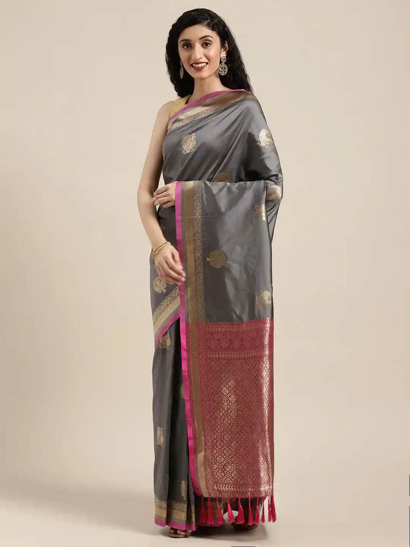 Banarasi Grey Colour Silk Blend Woven Design Saree