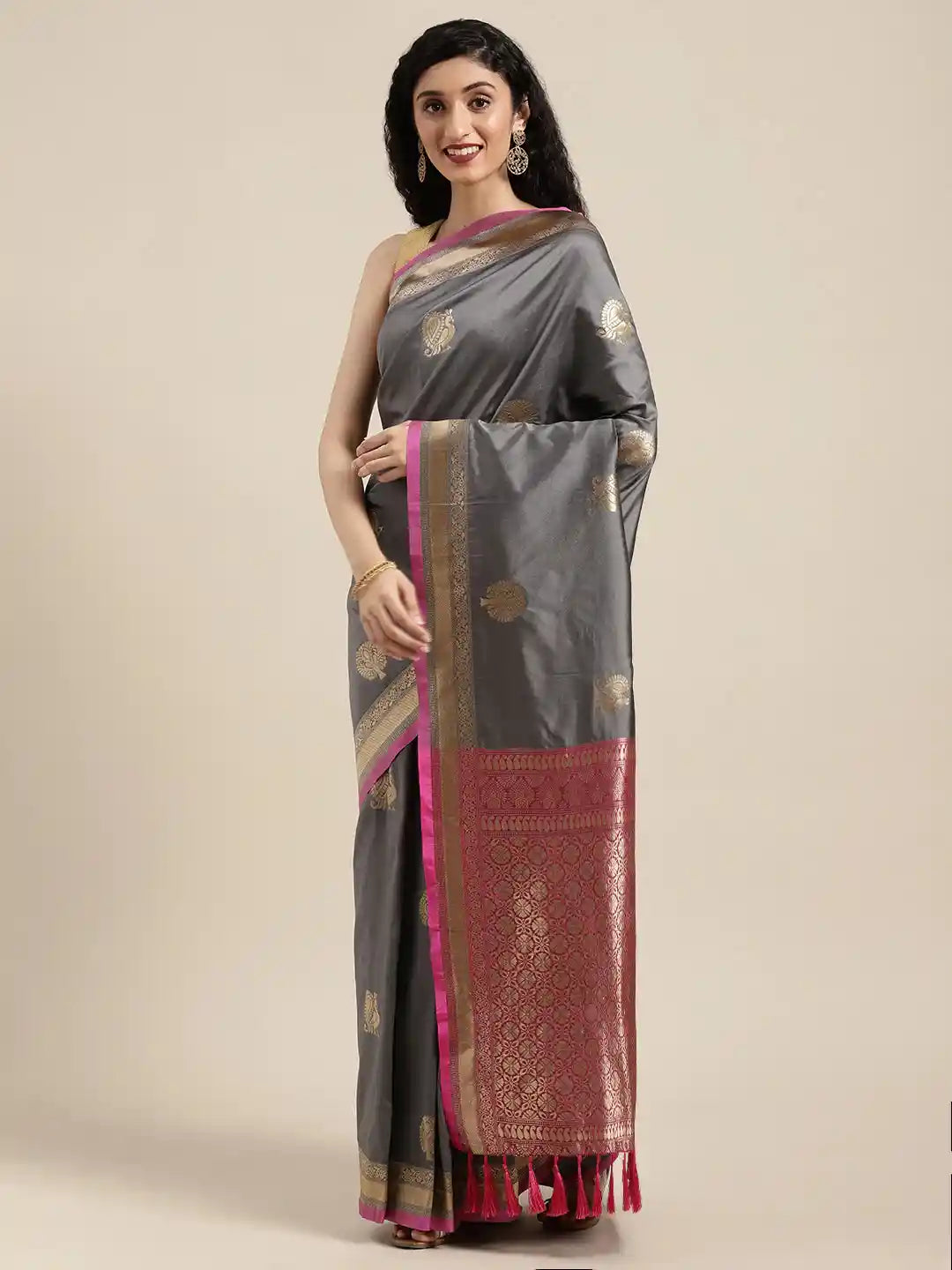 Beautiful Banarasi Grey Silk Blend Saree