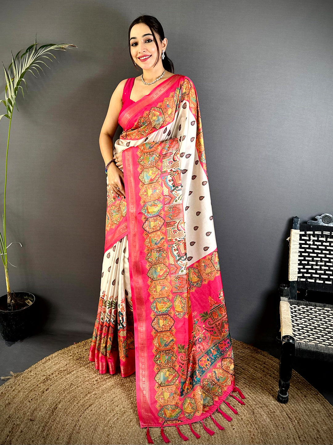 Opulent Kashmiri Print Soft Silk Saree