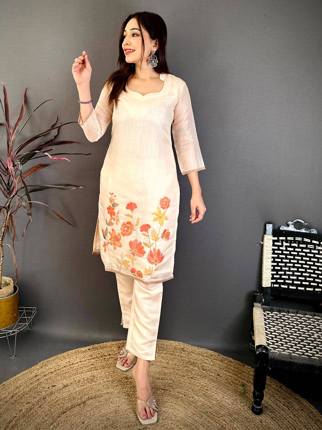 Stylish Cotton Zari Ari Work Kurti