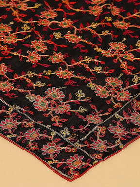 Close-up of black chiffon dupatta showcasing detailed threadwork.