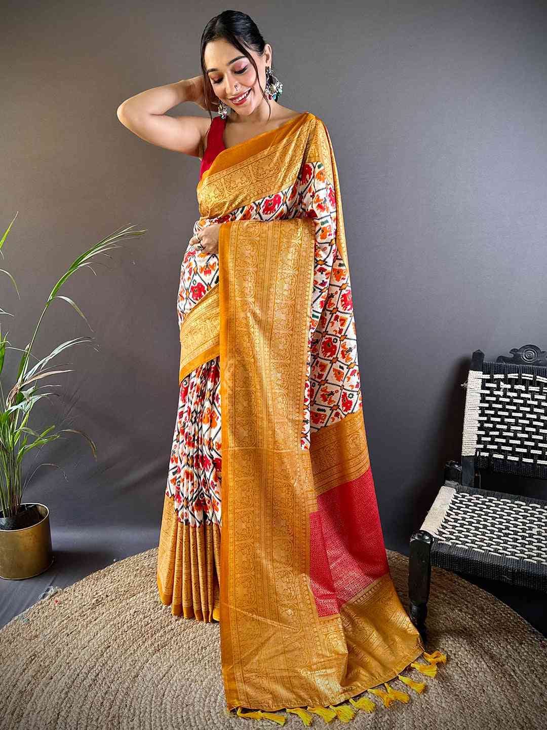  Design Soft Chanderi Silk Patola Design Festive Wear Saree