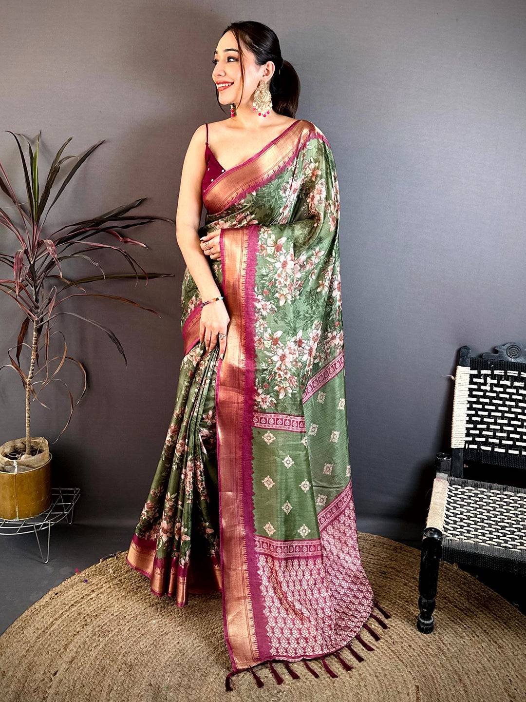 Opulent Floral Printed Soft Dola Saree