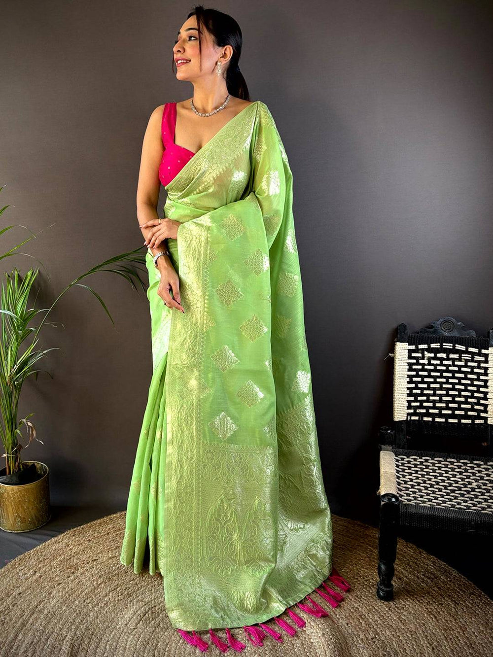 Graceful Cotton With Gold Zari Butta Saree