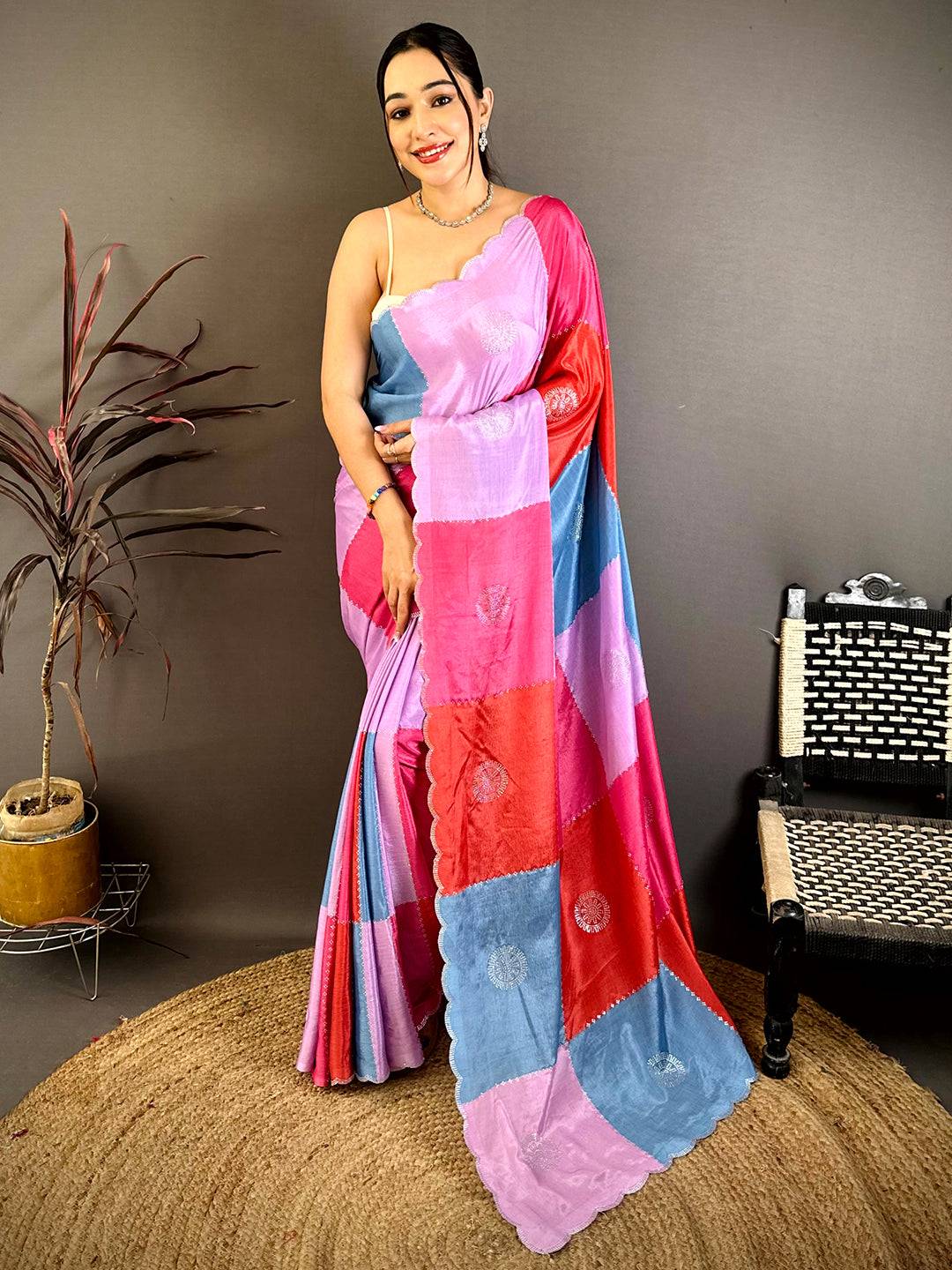 Vibrant Multi Colour Printed Chinnon Chiffon Saree