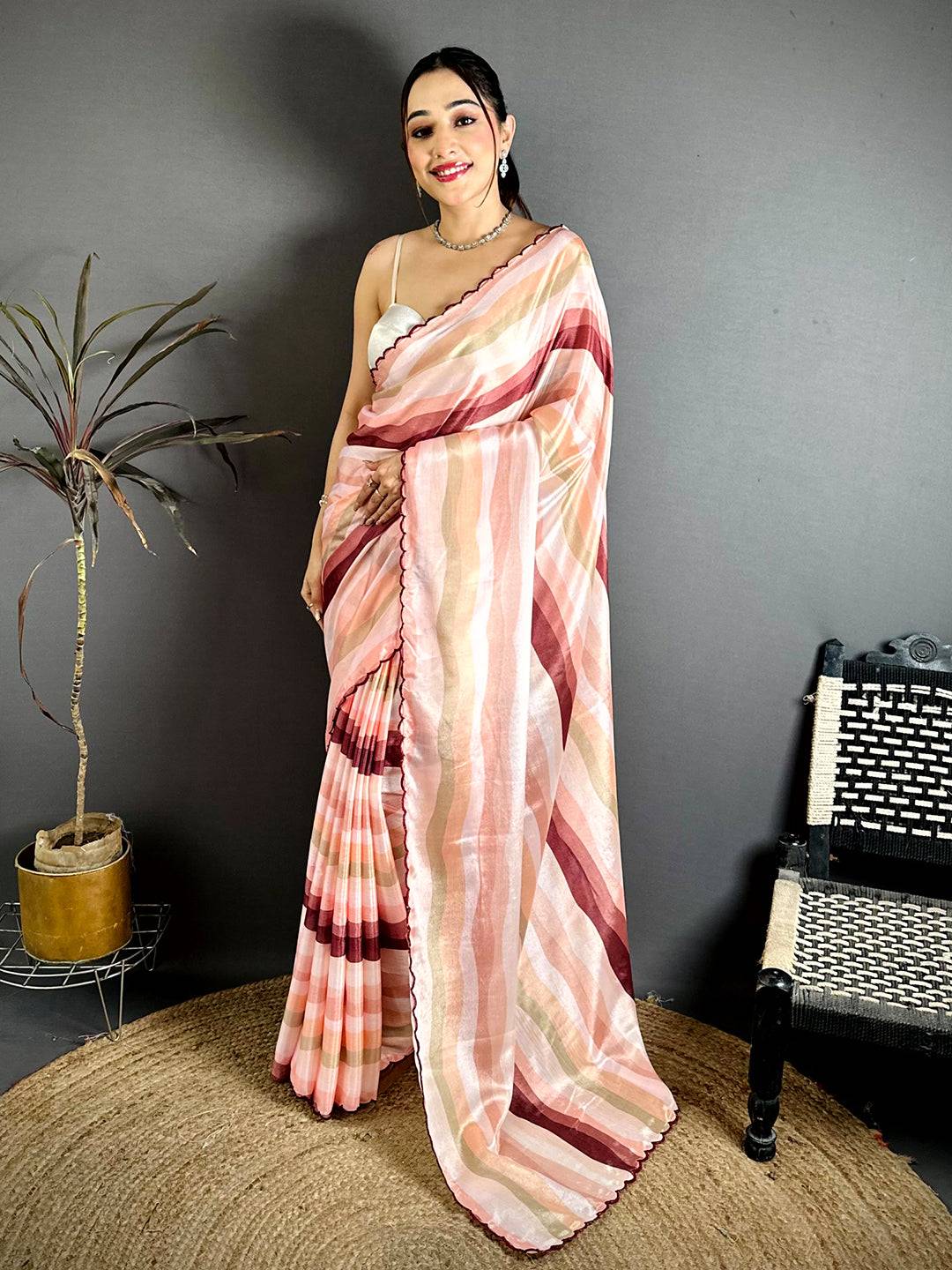 Radiant Soft Chiffon Striped Cutwork Saree