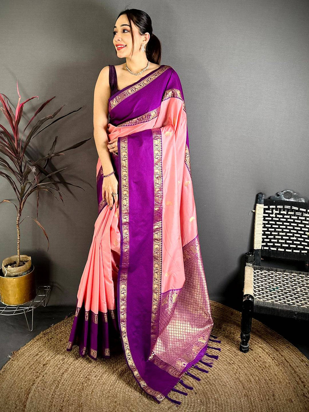 Peach Gadwal Pure Soft Silk Saree