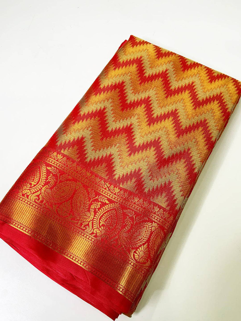 Vibrant Red Zigzag Chevron Saree