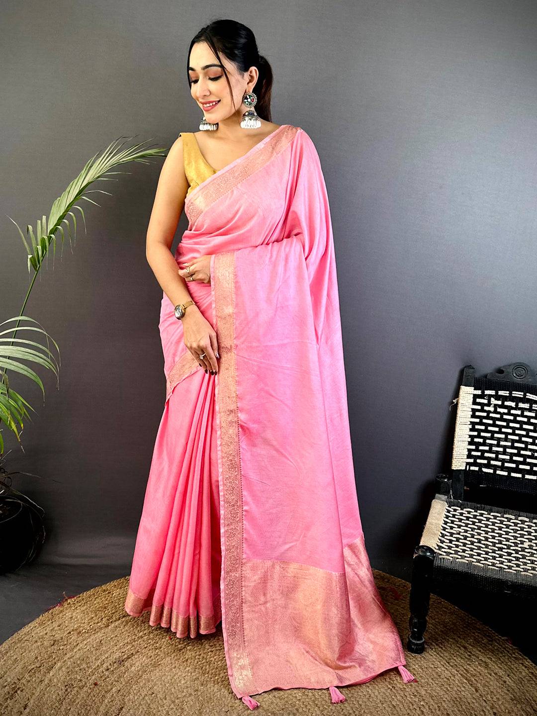 Pink Hand-Dyed Pure Viscose Saree