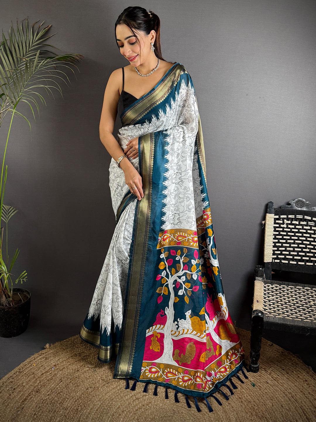 Rama Pichwai Printed Dola Silk Saree
