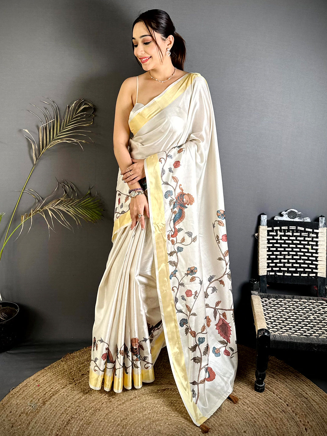 Traditional Pen Kalamkari Khadi Silk Saree


