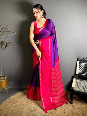 Purple Soft Kota Crepe Contrast Border Saree