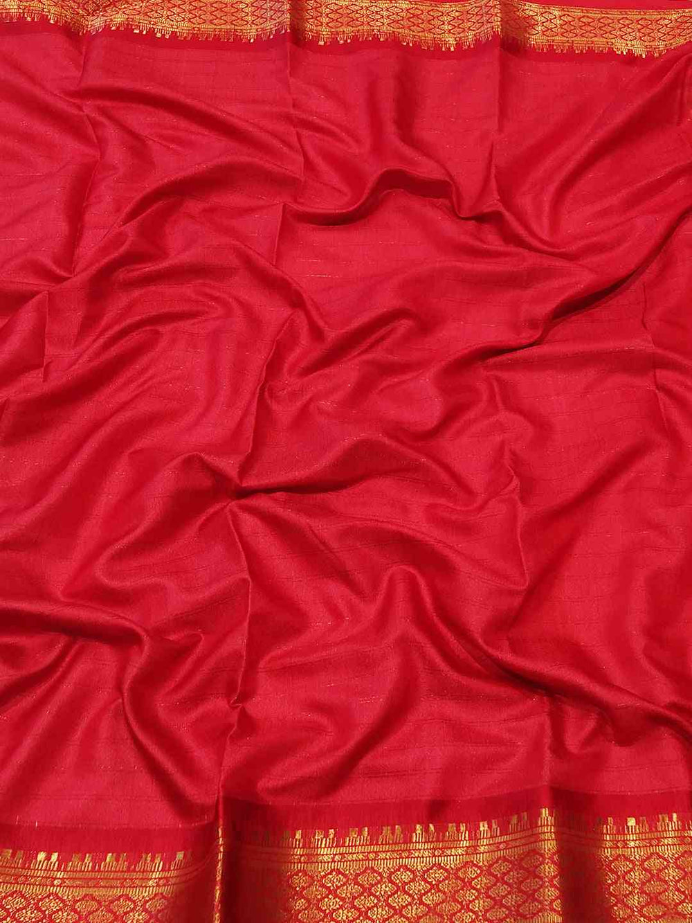 Rich red Uppada silk saree fabric with gold woven design