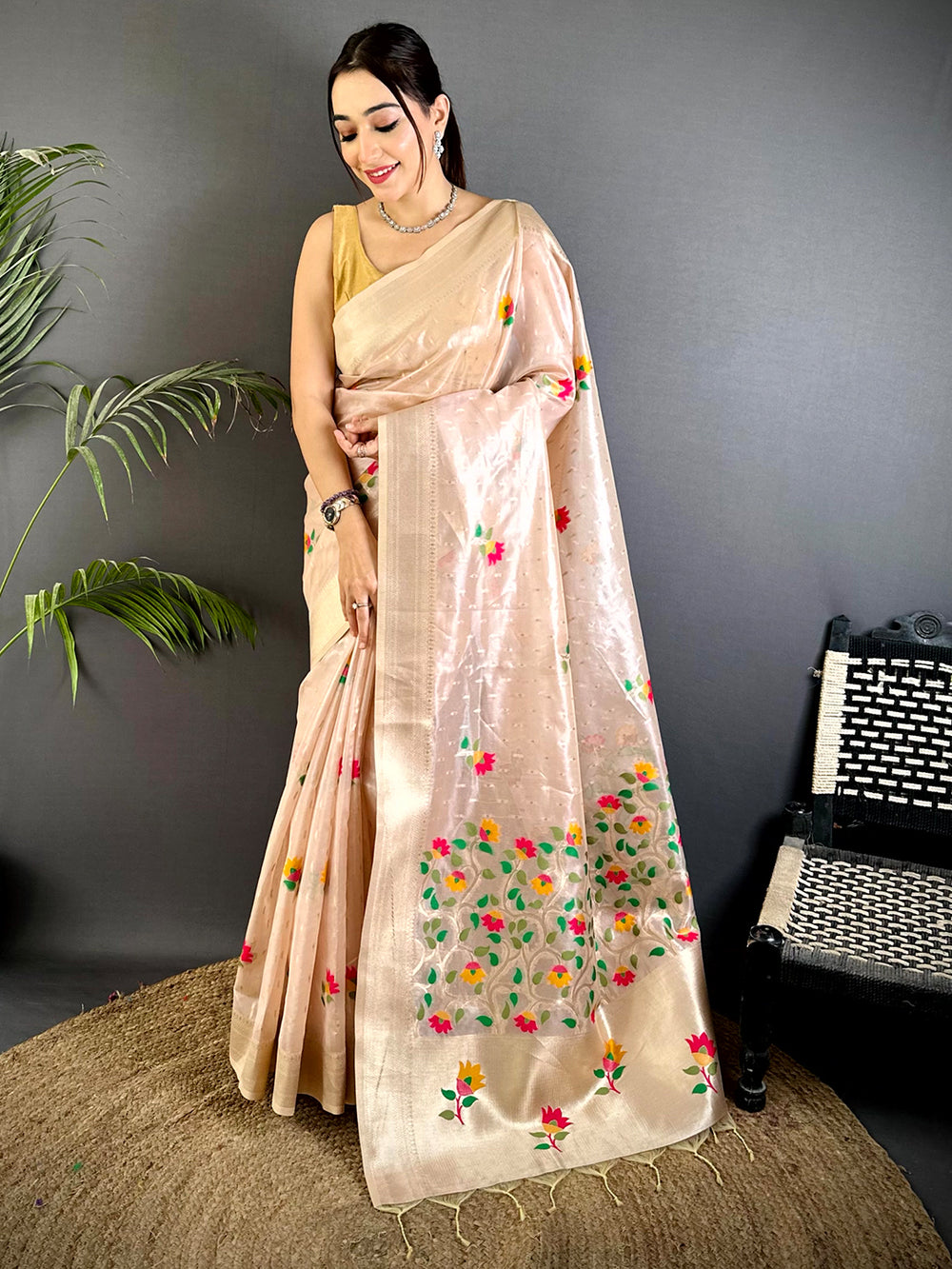 Royal Pink Soft Organza Paithani Saree