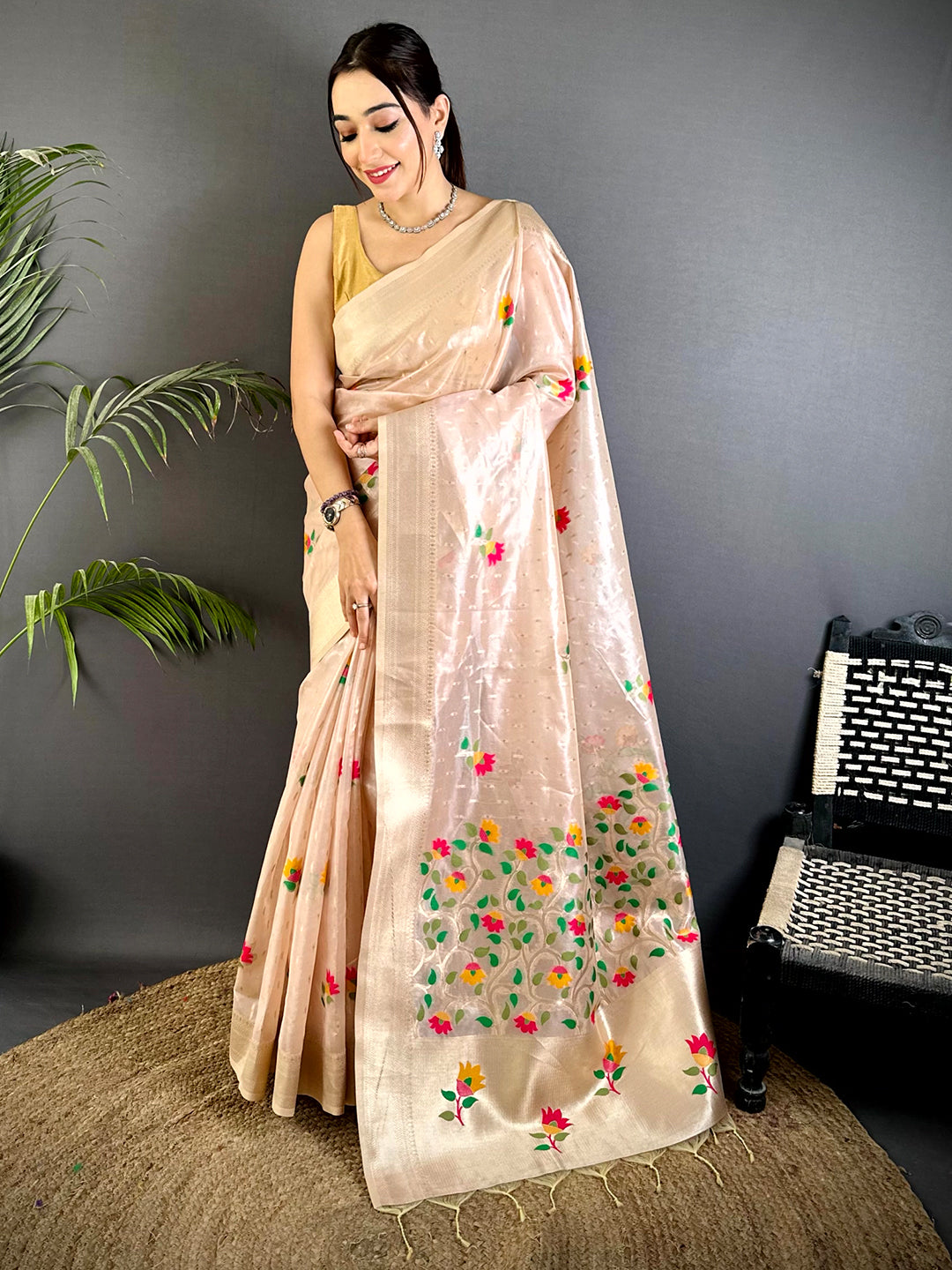 Royal Pink Soft Organza Paithani Saree