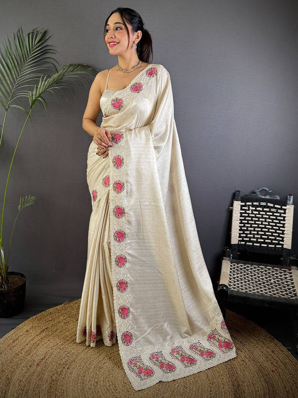 Elegant Embers Rose Stitch Saree