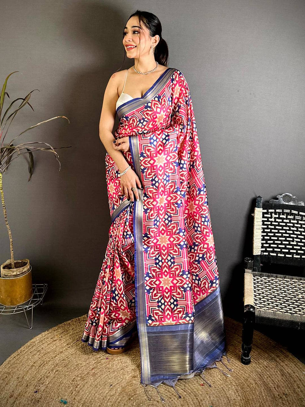 Artisan Gold Lakda Patta Kalamkari Saree
