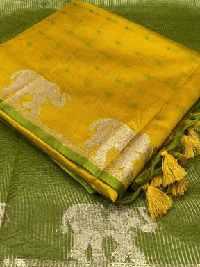 Yellow Pure Silk Bandhani Butti Saree