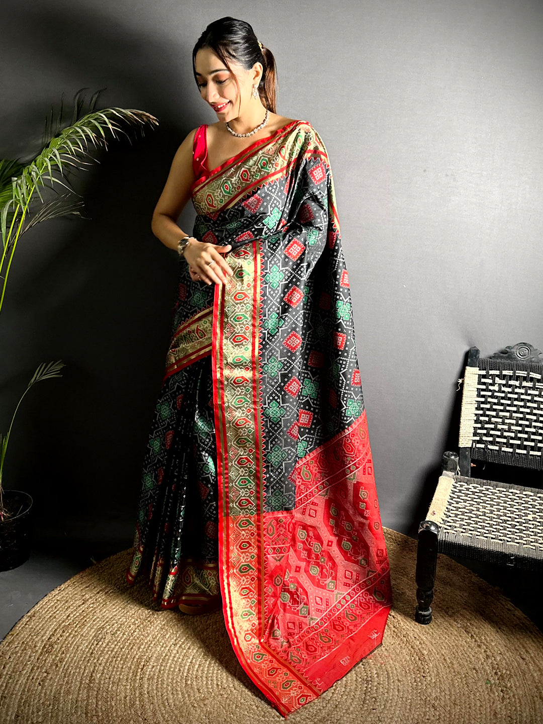 Black Soft Silk Saree With Patola Weaving